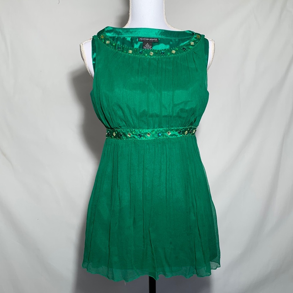 #Kelly Green bejeweled 100% Silk Crepe Top
